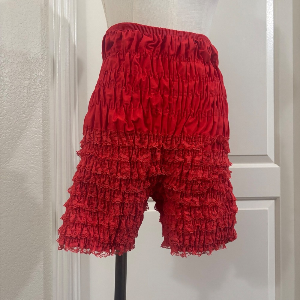 Vtg Malco Modes 70s Red Lace Ruffle Bloomers Pettipants Smocked Square Dance L